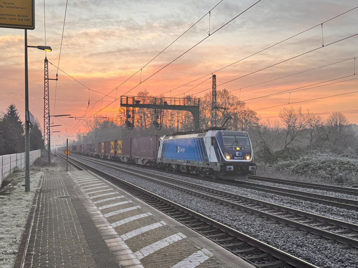 BR 388 012-7 mit Containern durch Dedensen-Gmmer Richtung Westen. 1.Februar 2025