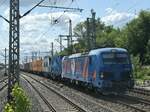 BR 192 012 von Northrail Vermietet an : Hamburger Rail Service mit einen Containerzug bei der Durchfahrt HH-Harburg -> Hamburg Hafen.