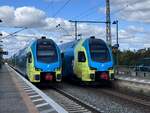 BR 445 006 (ET 606) als (RE70 Hannover Hbf -> Braunschweig Hbf) und BR 455 003 (ET 603) als (RE70 Braunschweig Hbf -> Hannover Hbf) stehen in Vöhrum.